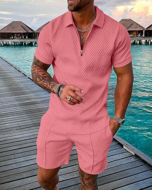 Men's Casual Polo Suit - Pink