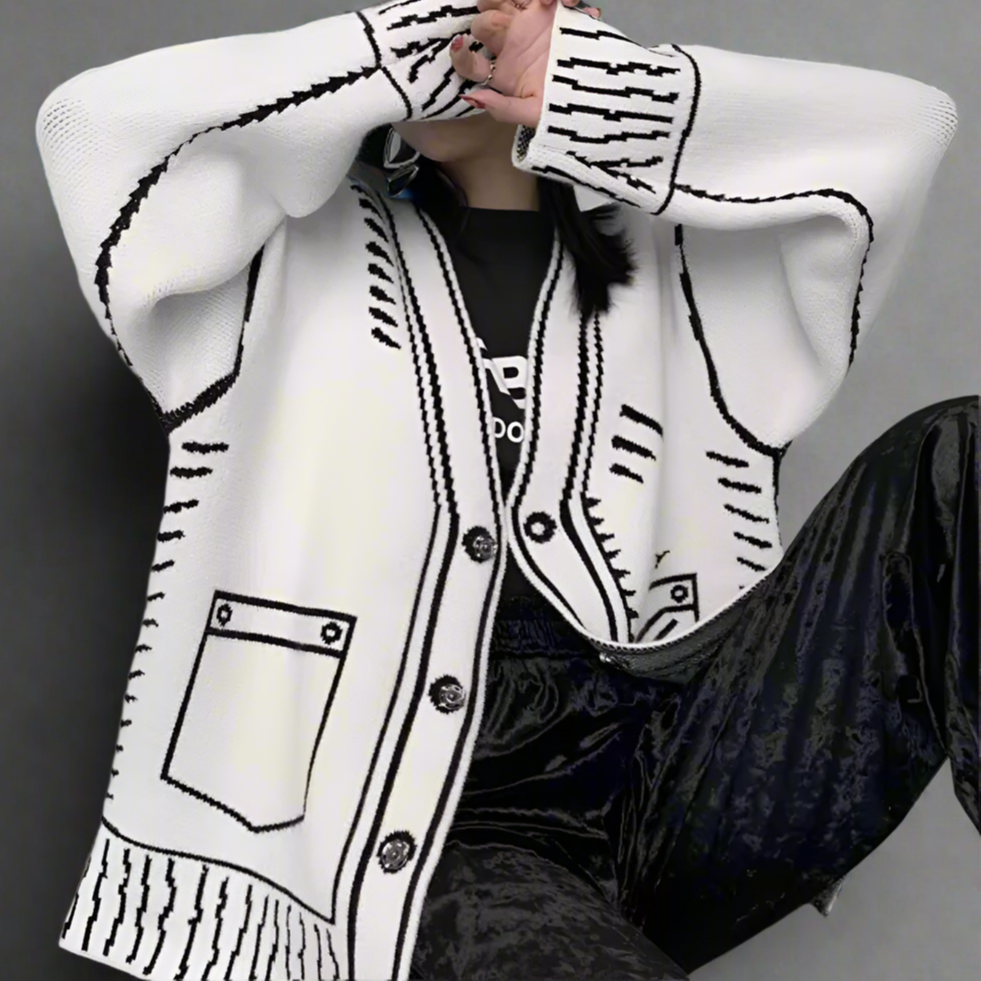 Y2K Contrast Stitch Cardigan