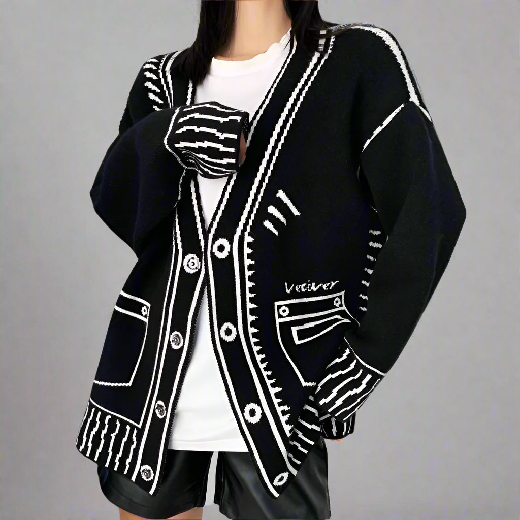 Y2K Contrast Stitch Cardigan