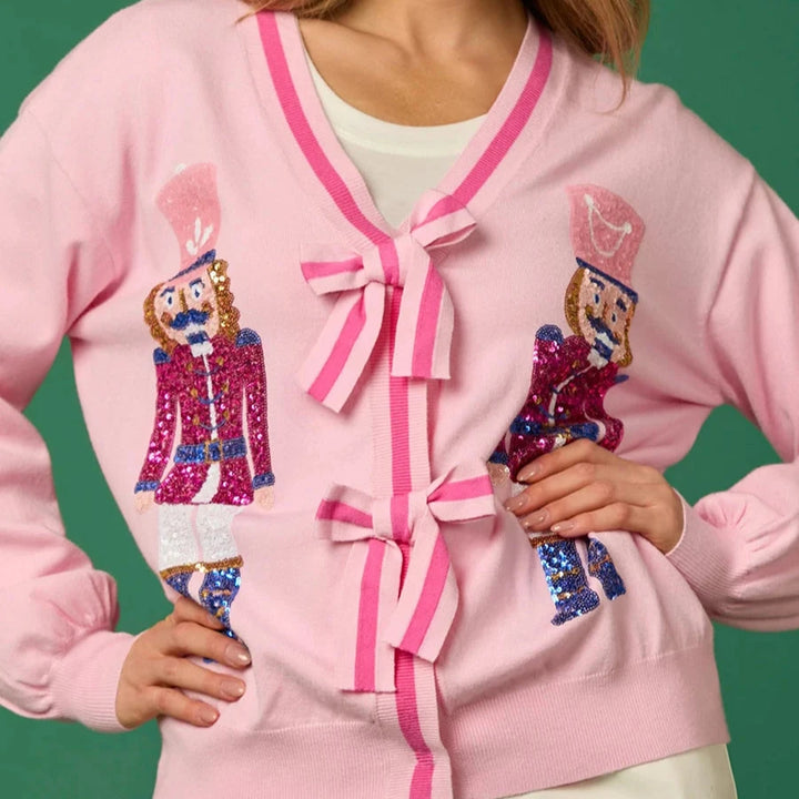 Nutcracker Sequined Bow Cardigan