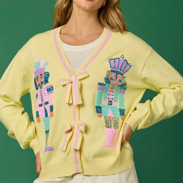 Nutcracker Sequined Bow Cardigan