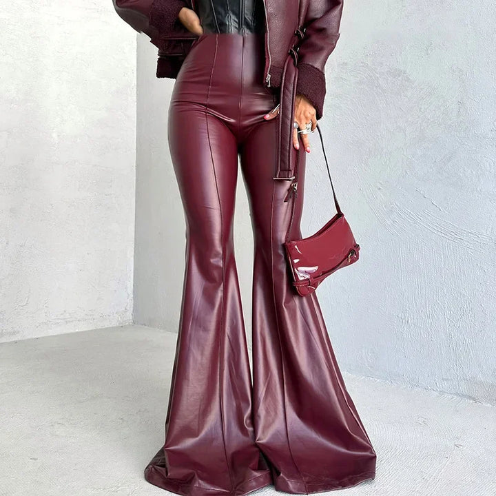 Flare Motif Leather Pants