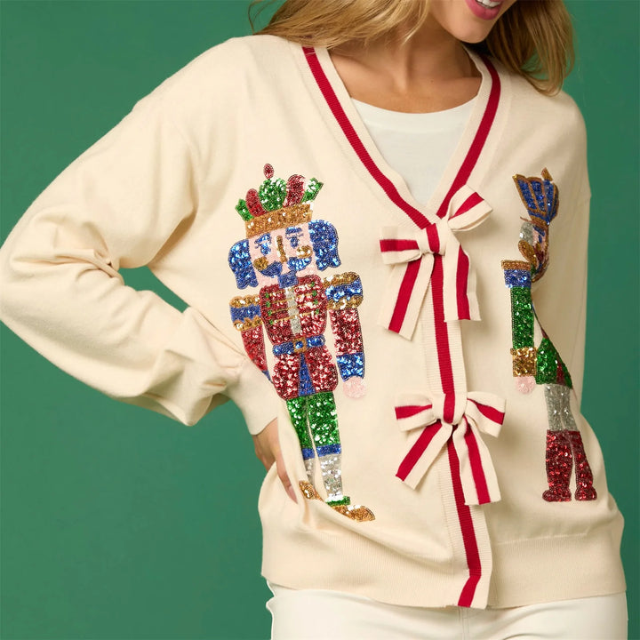 Nutcracker Sequined Bow Cardigan
