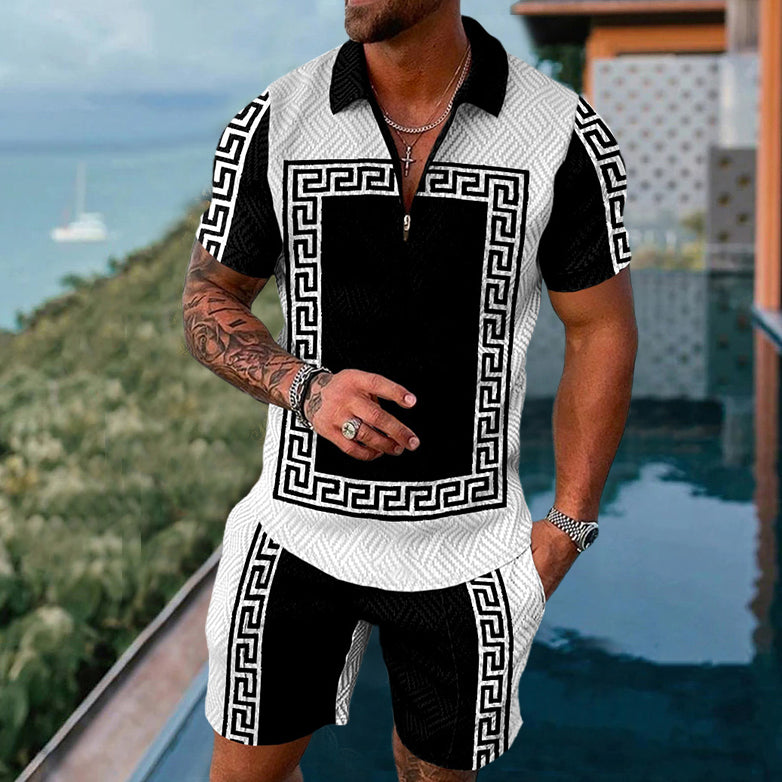 Men's Hieroglyph Ice Silk Polo Set